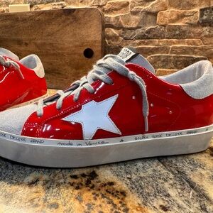 Golden Goose Red and White Sneakers